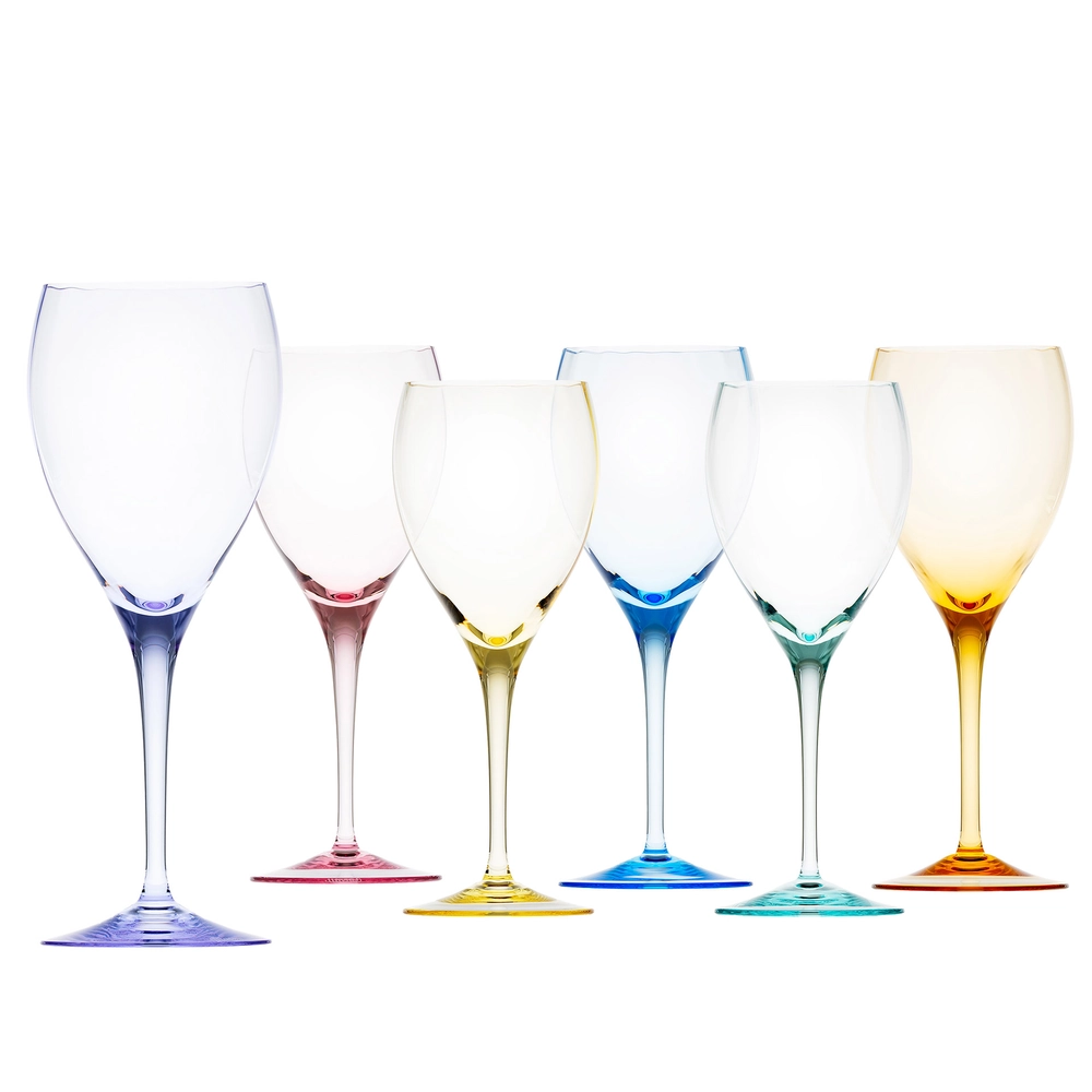 Ensemble de 6 verres à vin blanc 350ml, de couleur, en authentique cristal de bohême, uni. Collection Optic de Moser, la plus prestigieuse & réputée cristallerie de Bohême.