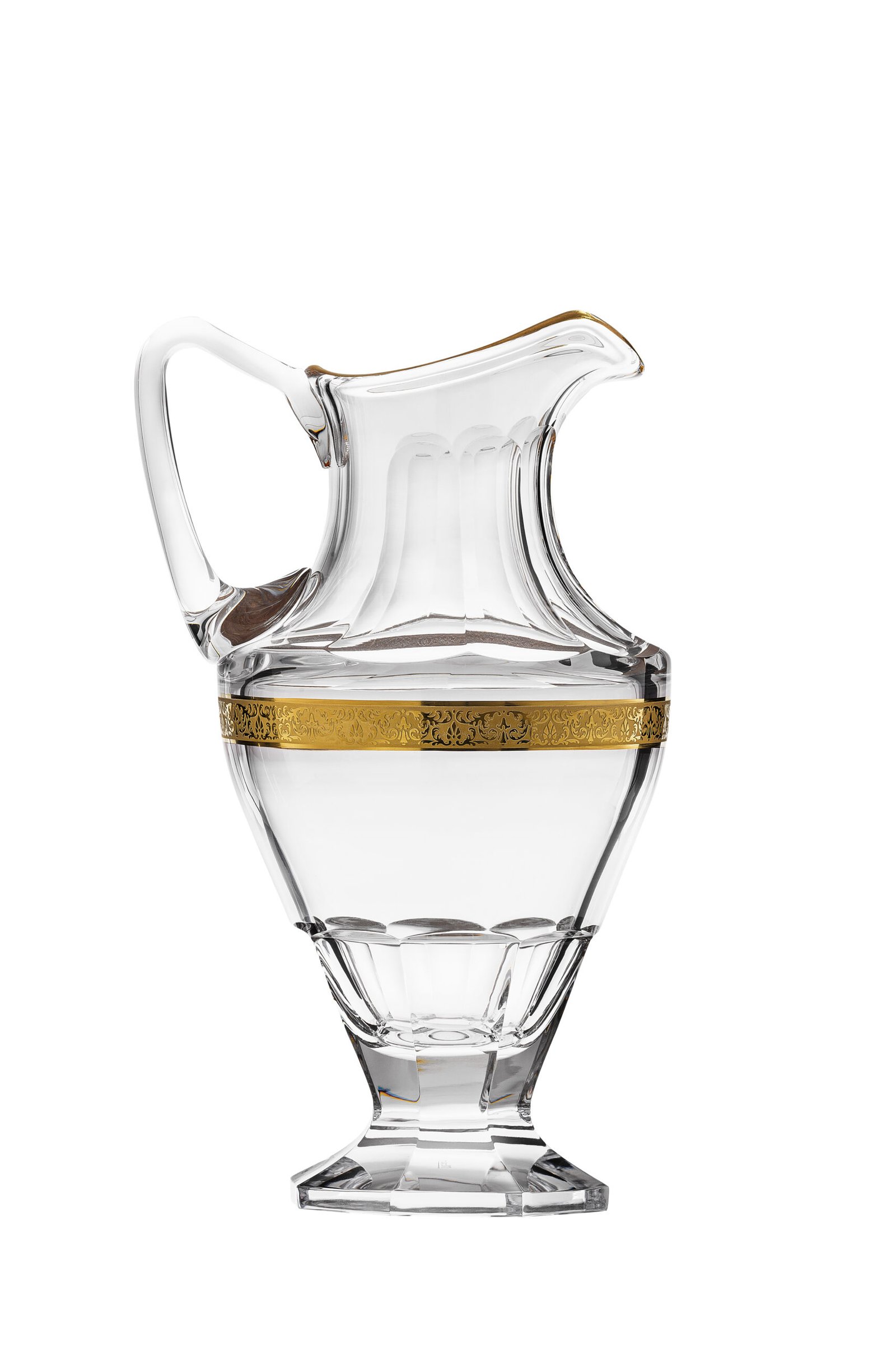 Carafe à eau en authentique cristal de bohême, orné d'un bandeau en or 24 carats. Collection Copenhagen de la cristallerie Moser.