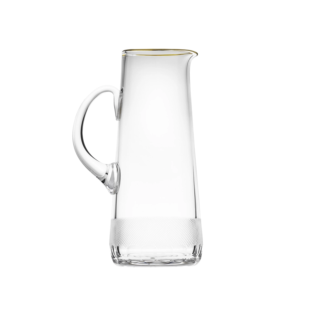 Carafe à eau 1,5L en authentique cristal de bohême taillé, avec une élégante bande en or 24 carats. Collection Royal de Moser, la plus prestigieuse & réputée cristallerie de Bohême.