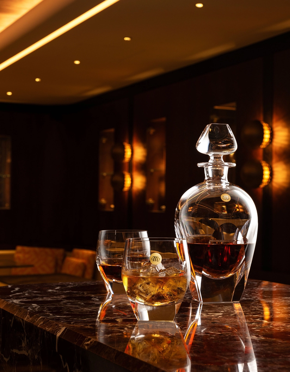 Ensemble Carafe & 2 Verres à Whisky Bar en Cristal de Bohême Taillé - Moser – Image 2