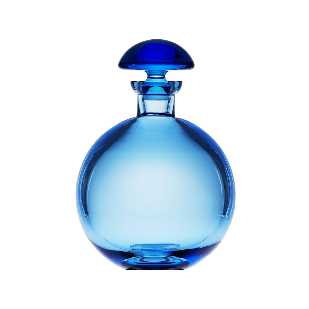 Carafe à whisky bleu océan 1L en authentique cristal de bohême uni. Collection Culbuto de Moser, la plus prestigieuse & réputée cristallerie de Bohême.