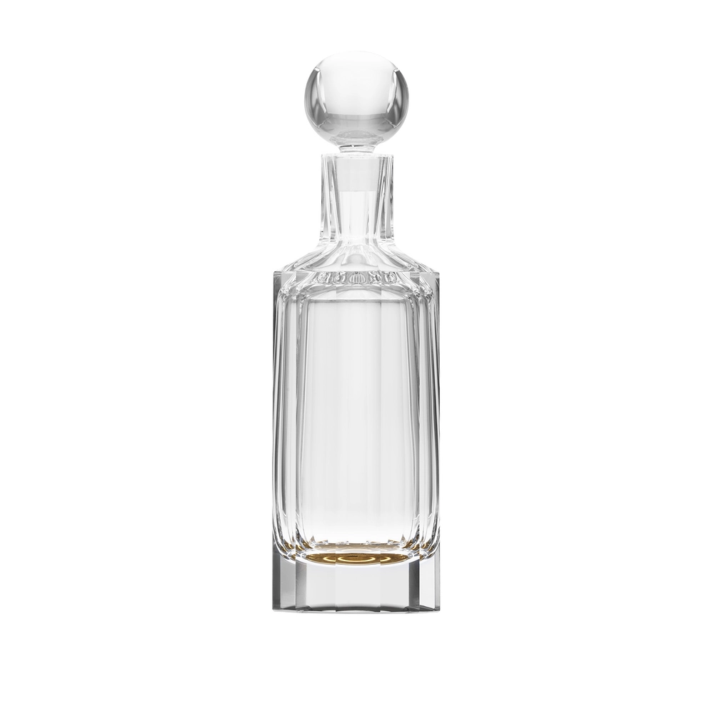 Carafe à whisky en authentique cristal de bohême taillé, avec un fond en or 24 carats. Création de Moser, la plus prestigieuse cristallerie de Bohême. Collection Solaris.