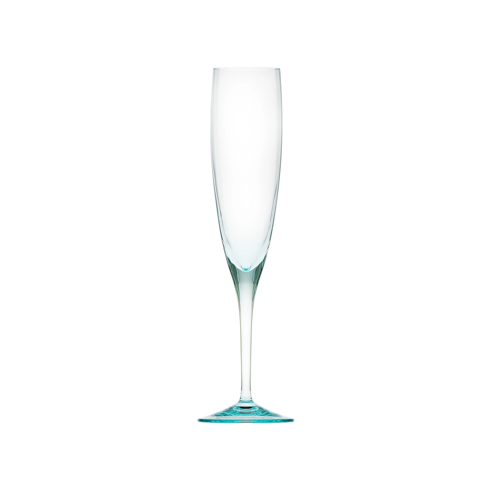 Flûte à champagne 200ml, couleur béryl, en authentique cristal de bohême, uni. Collection Optic de Moser, la plus prestigieuse & réputée cristallerie de Bohême.