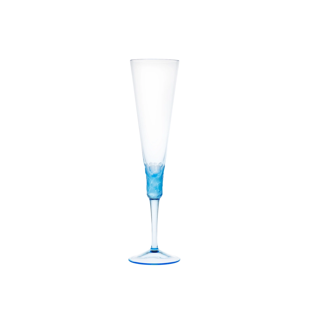 Flûte à champagne bleu océan, 170ml en authentique cristal de bohême taillé main. Collection Fluent de Moser, la plus prestigieuse & réputée cristallerie de Bohême.