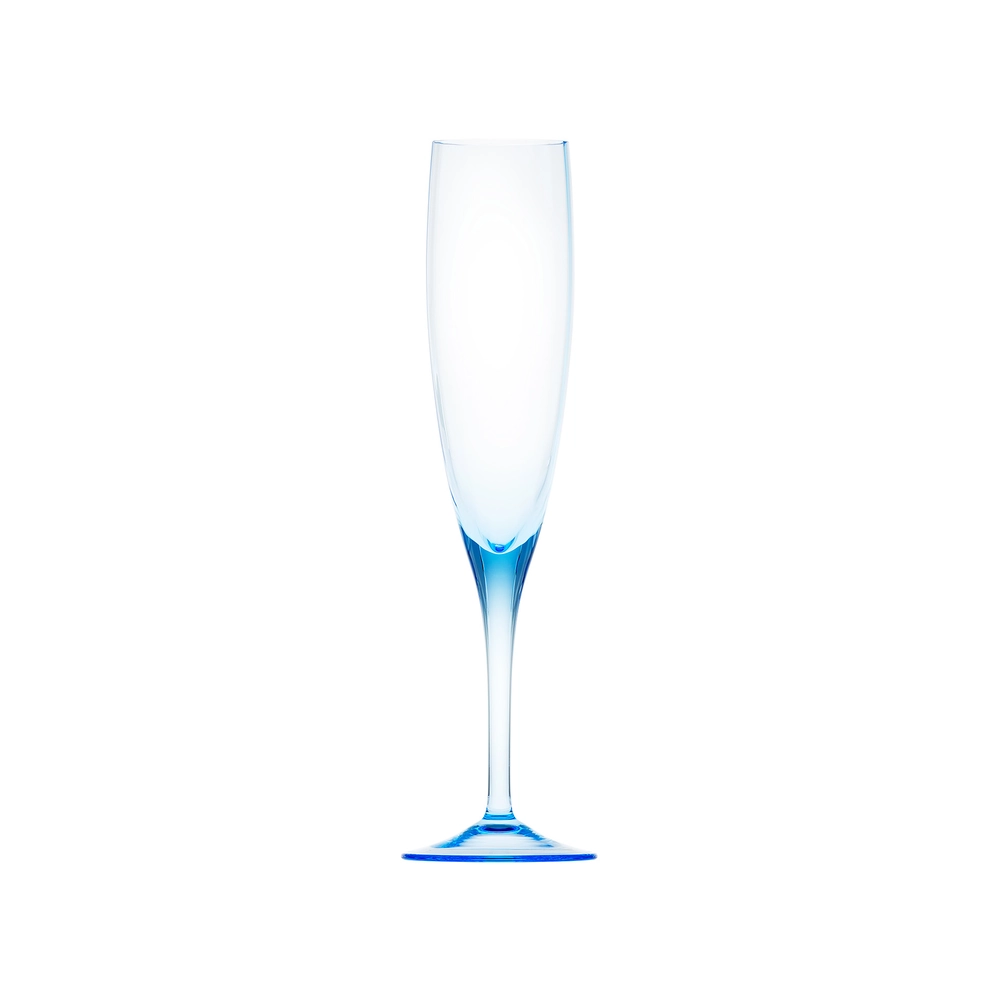 Flûte à champagne 200ml, couleur bleu océan, en authentique cristal de bohême, uni. Collection Optic de Moser, la plus prestigieuse & réputée cristallerie de Bohême.