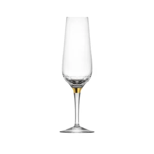 Flûte à champagne 330ml en authentique cristal de bohême taillé, avec une bague en or fin 24 carats. Création de Moser, la plus prestigieuse cristallerie de Bohême. Collection Jewel.