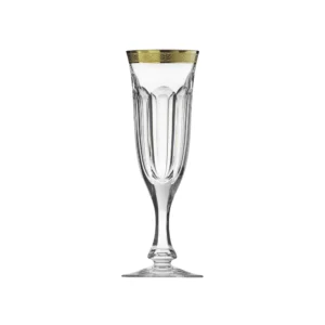 Flûte à champagne 140ml en authentique cristal de bohême taillé main, avec une élégante bande en or 24 carats. Collection Lady Hamilton (inspirée d'Emma Hamilton) de Moser, la plus prestigieuse & réputée cristallerie de Bohême.