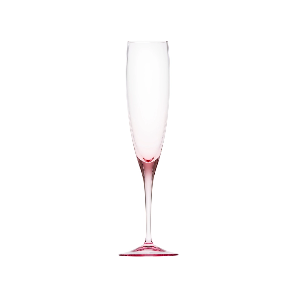 Flûte à champagne 200ml, couleur rosaline, en authentique cristal de bohême, uni. Collection Optic de Moser, la plus prestigieuse & réputée cristallerie de Bohême.