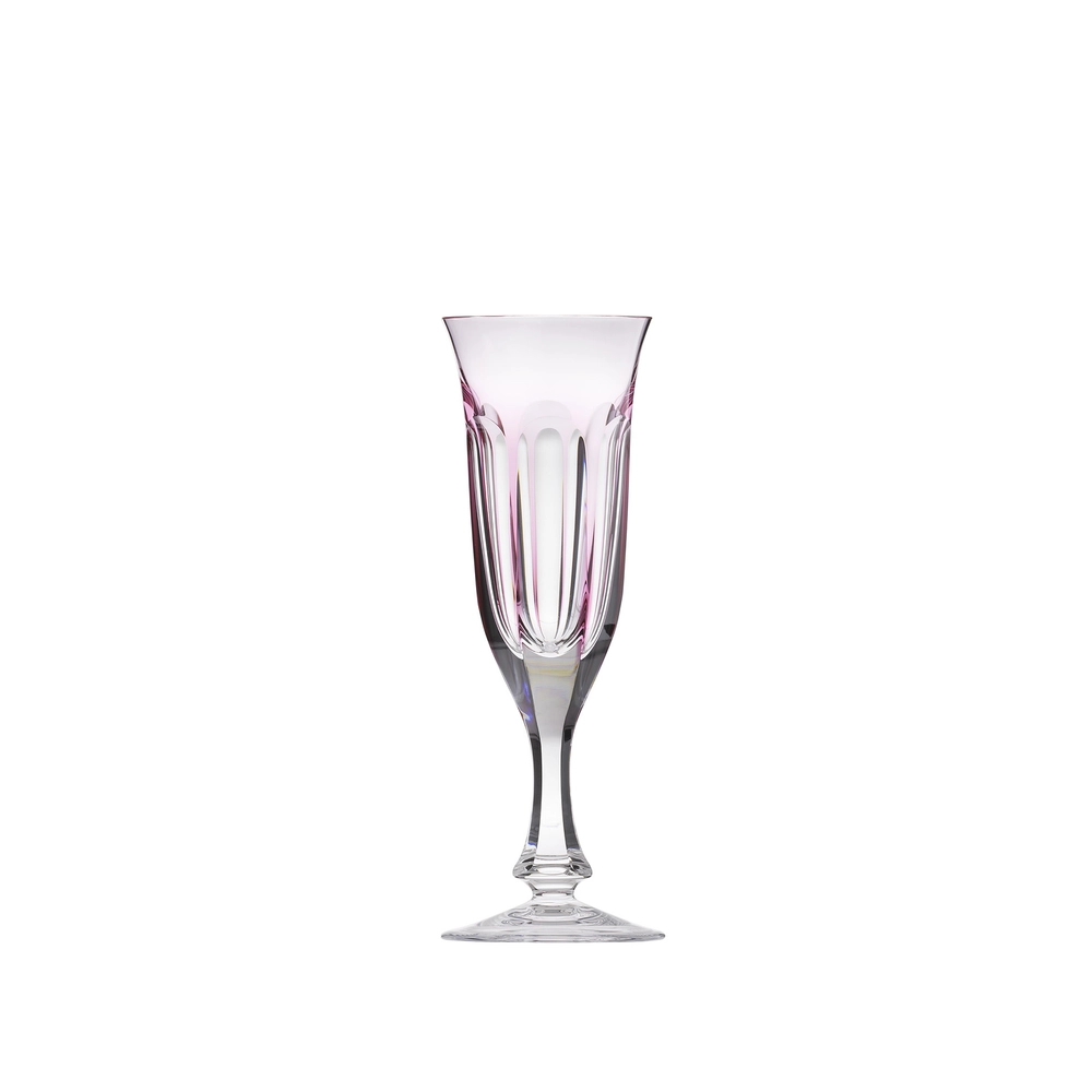 Flûte à champagne 140ml en authentique cristal de bohême taillé main, couleur rose. Collection Lady Hamilton (inspirée d'Emma Hamilton) de Moser, la plus prestigieuse & réputée cristallerie de Bohême.