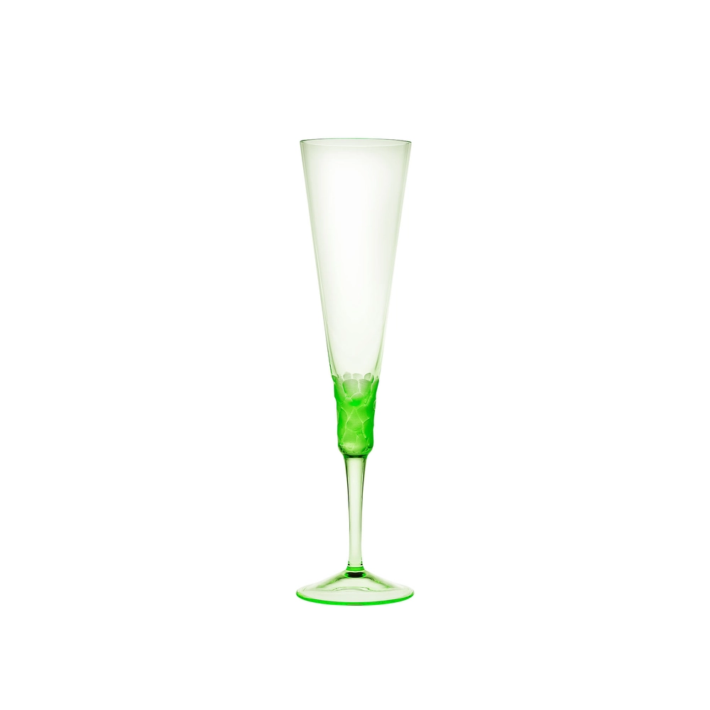 Flûte à champagne verte 170ml en authentique cristal de bohême taillé main. Collection Fluent de Moser, la plus prestigieuse & réputée cristallerie de Bohême.