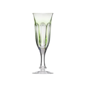 Flûte à champagne 140ml en authentique cristal de bohême taillé main, couleur verte. Collection Lady Hamilton (inspirée d'Emma Hamilton) de Moser, la plus prestigieuse & réputée cristallerie de Bohême.