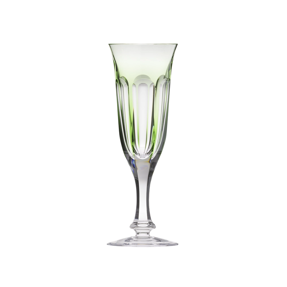 Flûte à champagne 140ml en authentique cristal de bohême taillé main, couleur verte. Collection Lady Hamilton (inspirée d'Emma Hamilton) de Moser, la plus prestigieuse & réputée cristallerie de Bohême.