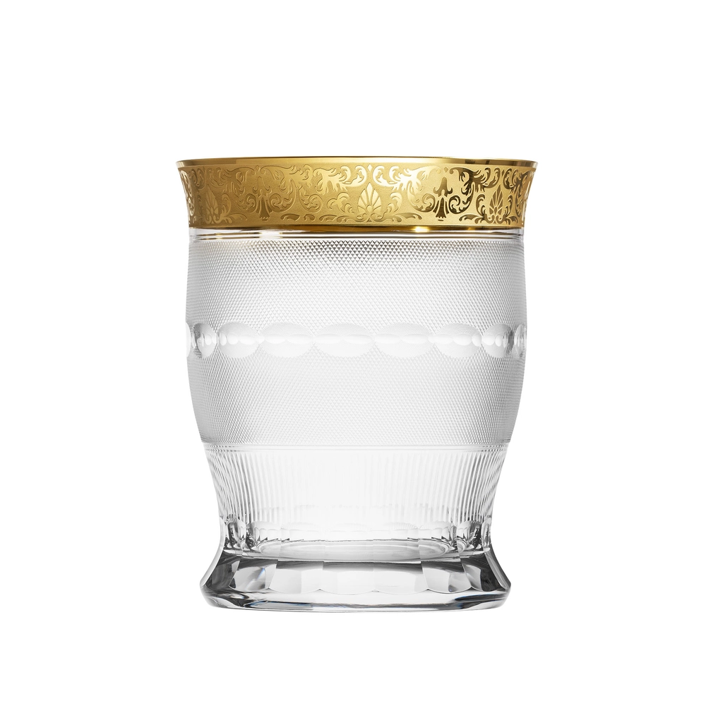 Seau à champagne en authentique cristal de bohême taillé, avec un bandeau en or 24 carats. Création Moser, la plus prestigieuse & réputée cristallerie de Bohême. Collection Splendid, élaborée en 1911, qui reste encore aujourd'hui la plus luxueuse de toute l'histoire de la Maison.