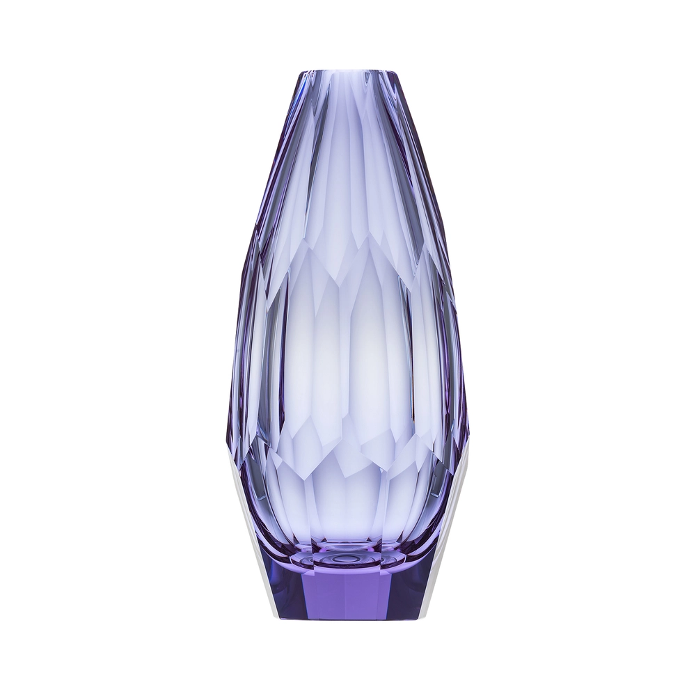 Vase 30cm, couleur alexandrite, en authentique cristal de bohême taillé main. Collection Cubism de Moser, la plus prestigieuse & réputée cristallerie de Bohême.