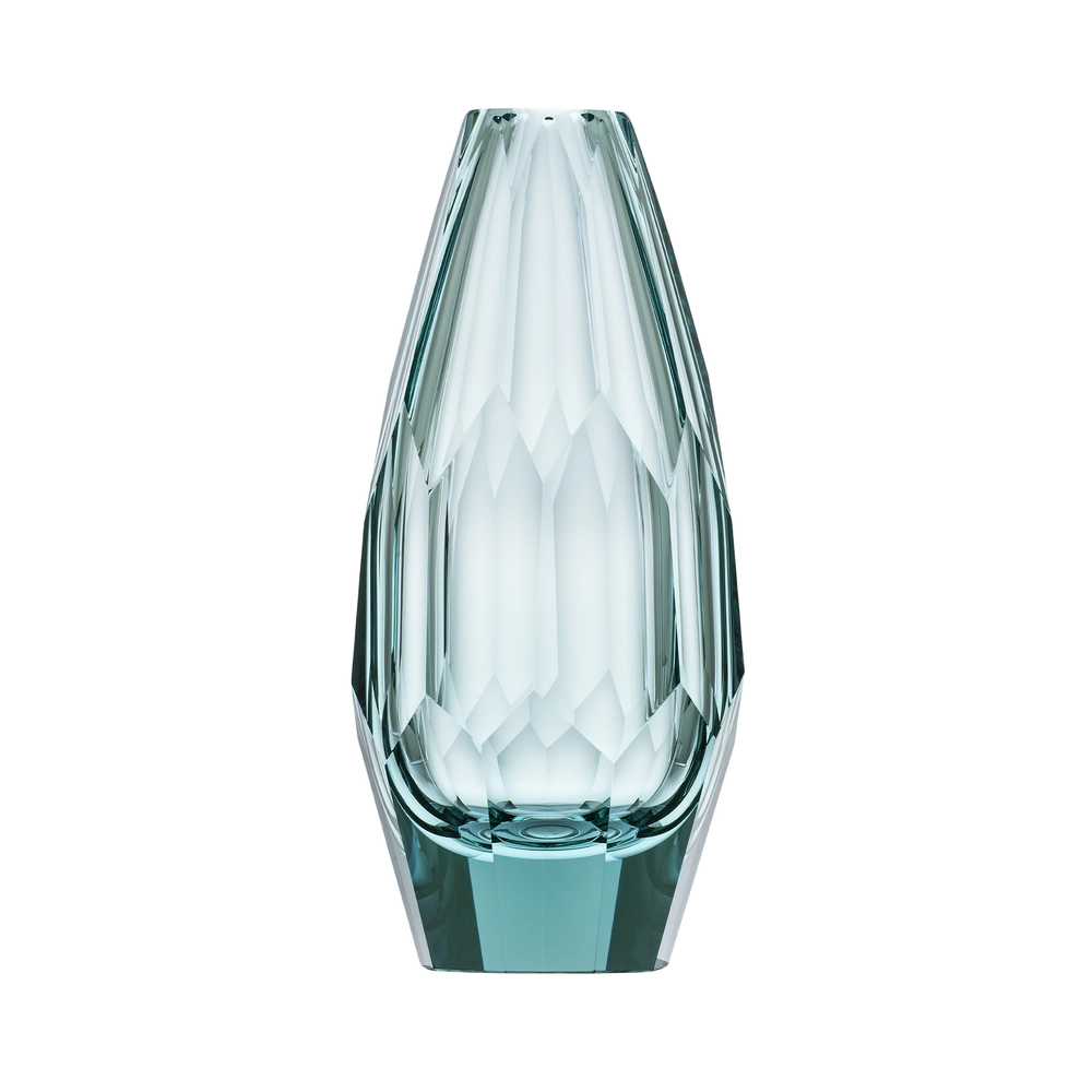 Vase 30cm, couleur béryl, en authentique cristal de bohême taillé main. Collection Cubism de Moser, la plus prestigieuse & réputée cristallerie de Bohême.