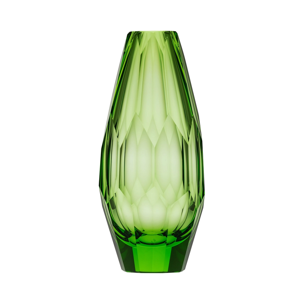 Vase 30cm, couleur océan vert, en authentique cristal de bohême taillé main. Collection Cubism de Moser, la plus prestigieuse & réputée cristallerie de Bohême.