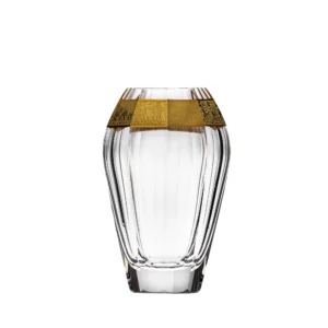 Vase Diva 20cm en authentique cristal de bohême taillé main, avec une élégante bande en or 24 carats. Création de Moser, la plus prestigieuse & réputée cristallerie de Bohême.