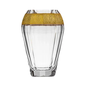 Vase Diva 30cm en authentique cristal de bohême taillé main, avec une élégante bande en or 24 carats. Création de Moser, la plus prestigieuse & réputée cristallerie de Bohême.