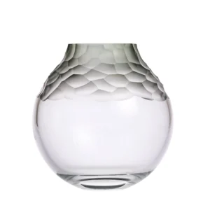 Vase Dotty 25cm vert fumé en authentique cristal de bohême taillé main. Création de Moser, la plus prestigieuse & réputée cristallerie de Bohême.