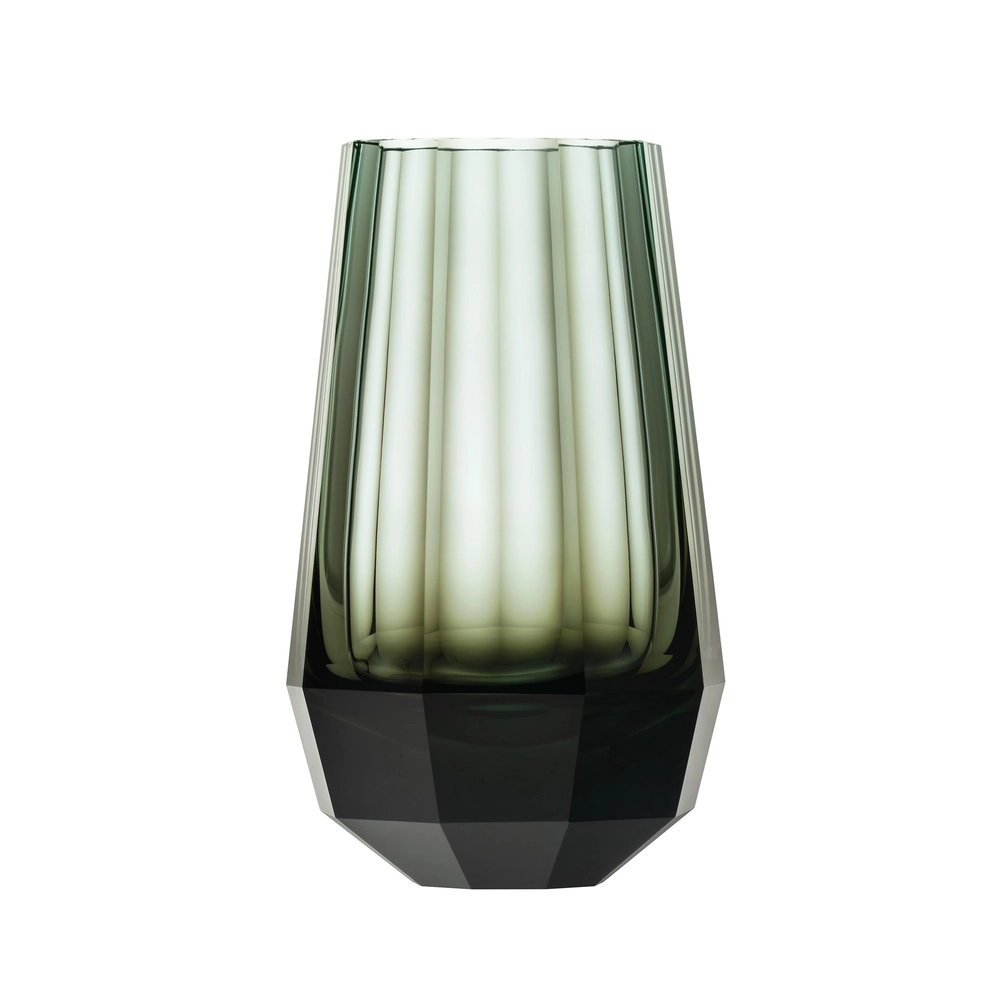 Vase Drop 31cm béryl fumé en authentique cristal de bohême taillé main. Création de Moser, la plus prestigieuse & réputée cristallerie de Bohême.