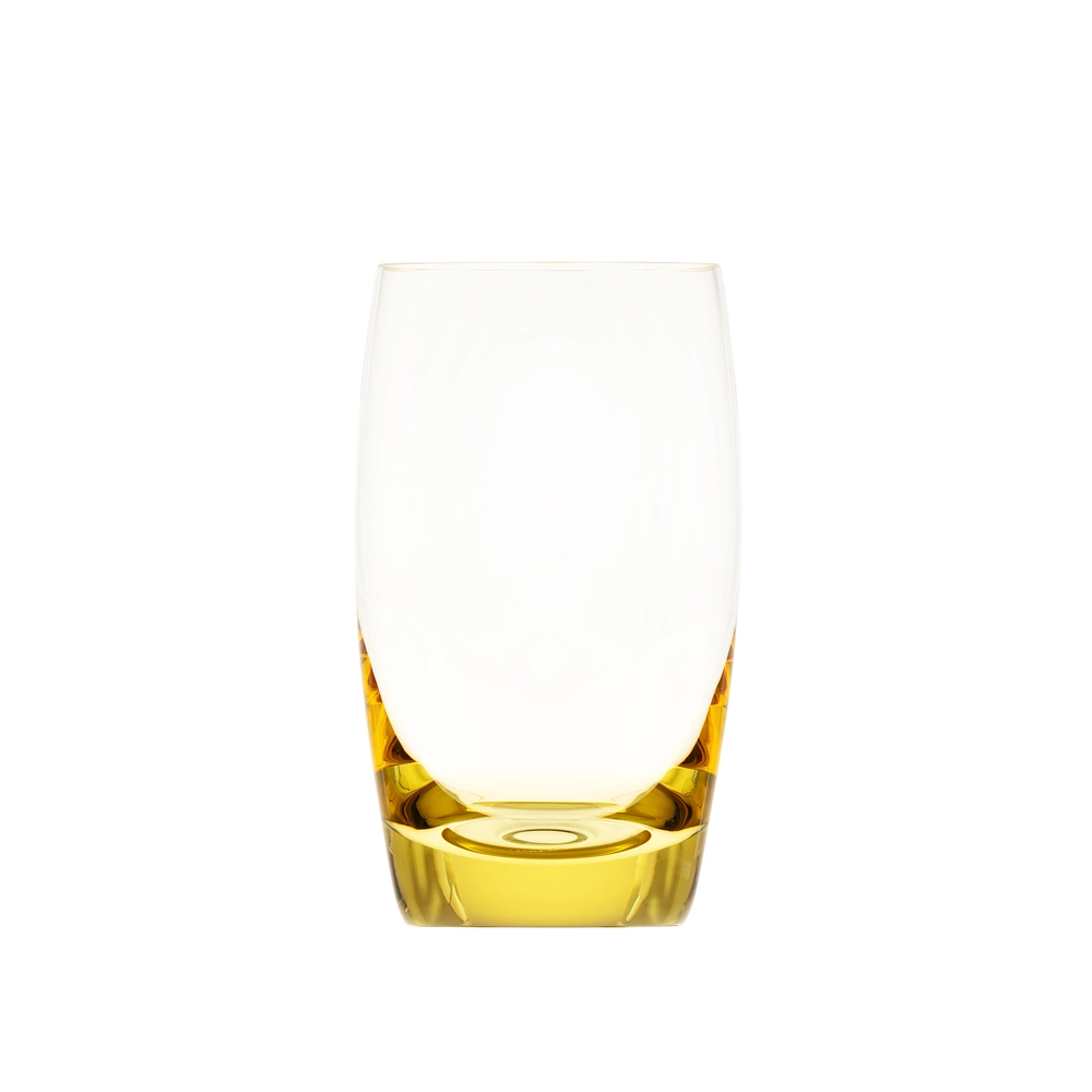 Verre à eau 330ml, couleur eldor, en authentique cristal de bohême uni. Collection Culbuto de Moser, la plus prestigieuse & réputée cristallerie de Bohême.