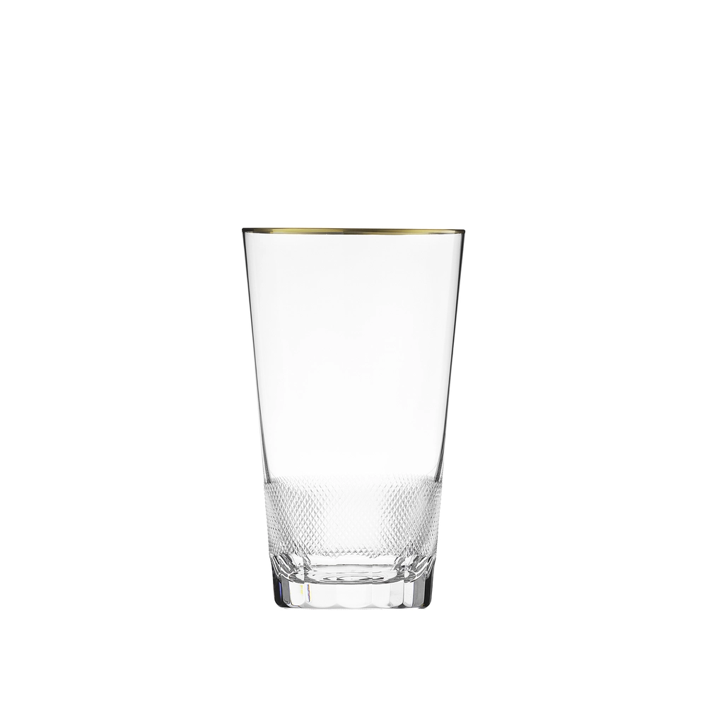 Verre à eau 300ml en authentique cristal de bohême taillé, avec une élégante bande en or 24 carats. Collection Royal de Moser, la plus prestigieuse & réputée cristallerie de Bohême.