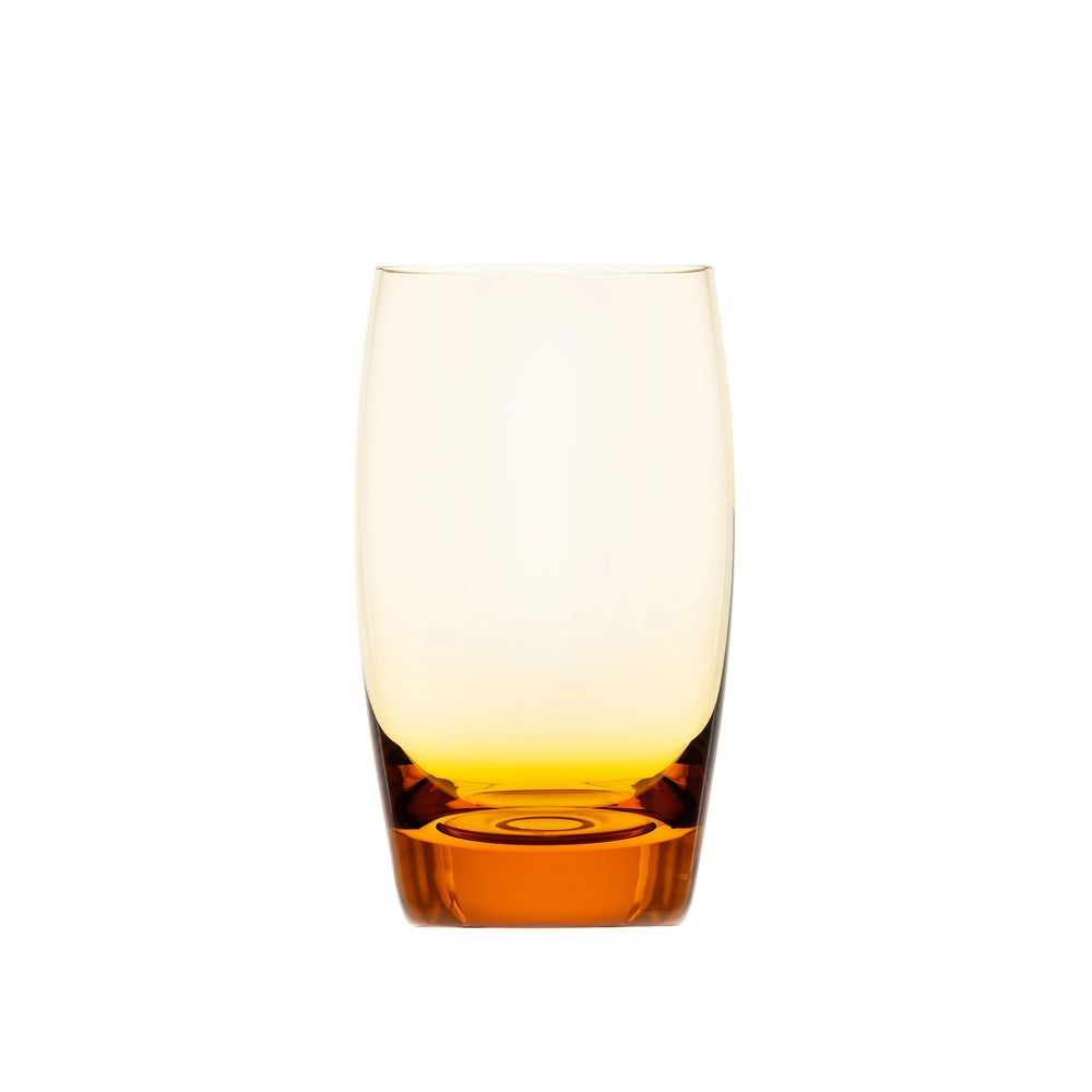 Verre à eau 330ml, couleur topaz, en authentique cristal de bohême uni. Collection Culbuto de Moser, la plus prestigieuse & réputée cristallerie de Bohême.
