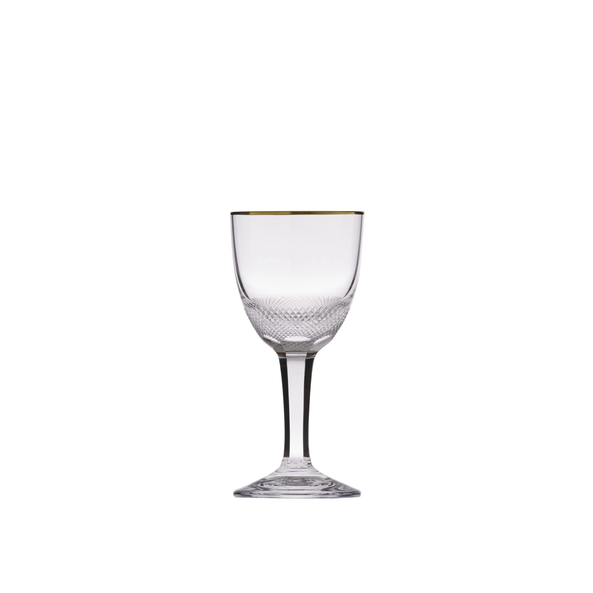 Verre à liqueur 40ml en authentique cristal de bohême taillé, avec une élégante bande en or 24 carats. Collection Royal de Moser, la plus prestigieuse & réputée cristallerie de Bohême.