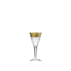 Verre à liqueur 45ml en authentique cristal de bohême taillé, avec un bandeau en or 24 carats. Création Moser, la plus prestigieuse & réputée cristallerie de Bohême. Collection Splendid, élaborée en 1911, qui reste encore aujourd'hui la plus luxueuse de toute l'histoire de la Maison.