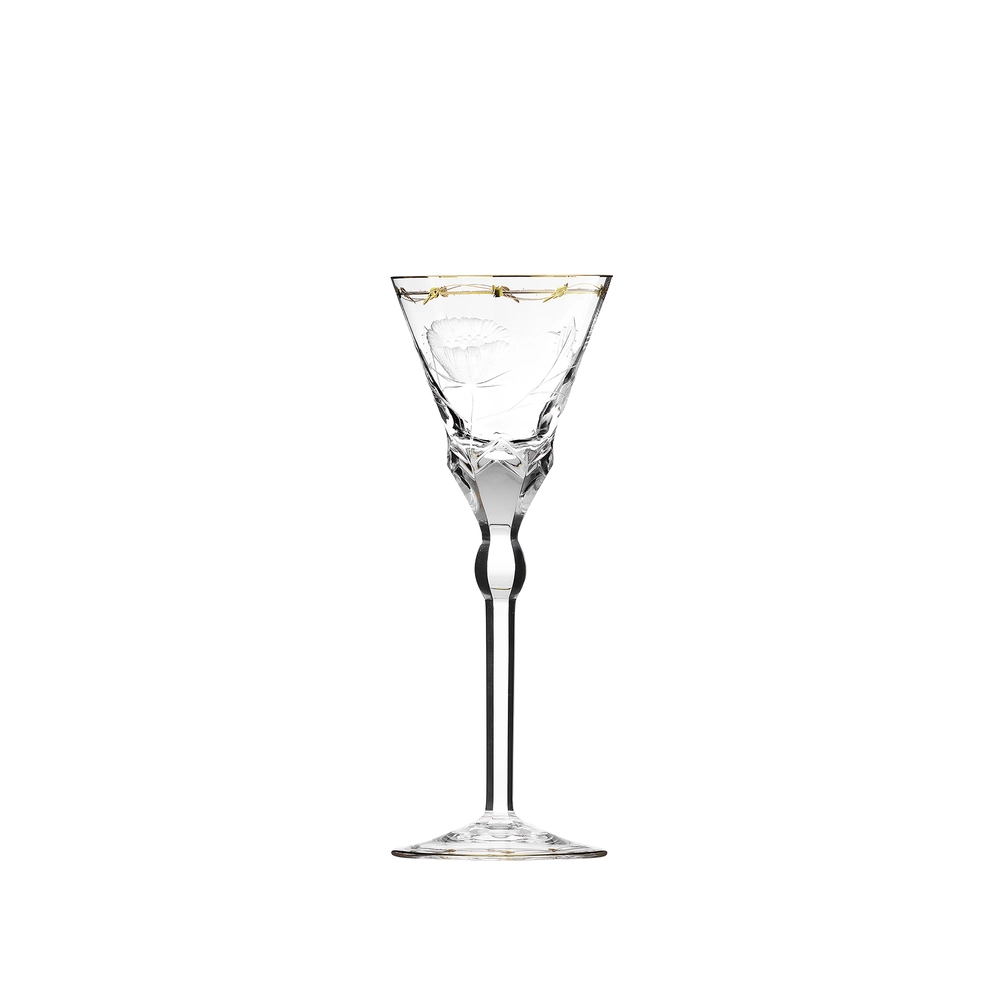 Verre à vin blanc 180ml en authentique cristal de bohême taillé main, gravé artistiquement, et subtilement décoré avec de l'or 24 carats. Collection Paula de Moser, la plus prestigieuse & réputée cristallerie de Bohême.