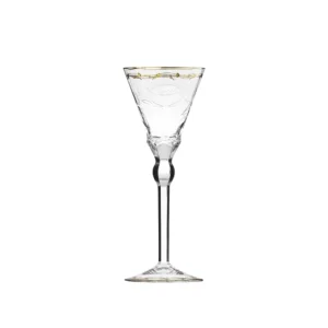 Verre à vin rouge 270ml en authentique cristal de bohême taillé main, gravé artistiquement, et subtilement décoré avec de l'or 24 carats. Collection Paula de Moser, la plus prestigieuse & réputée cristallerie de Bohême.