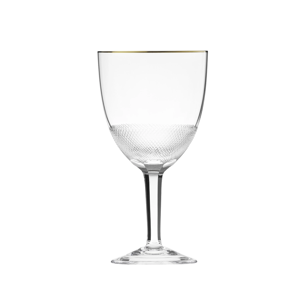 Verre à vin rouge 360ml en authentique cristal de bohême taillé, avec une élégante bande en or 24 carats. Collection Royal de Moser, la plus prestigieuse & réputée cristallerie de Bohême.