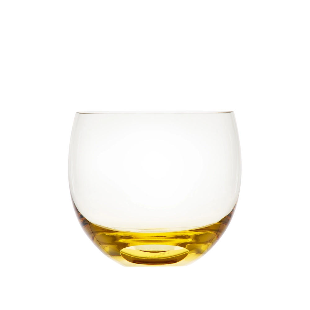Verre à whisky 240ml, couleur eldor, en authentique cristal de bohême uni. Collection Culbuto de Moser, la plus prestigieuse & réputée cristallerie de Bohême.