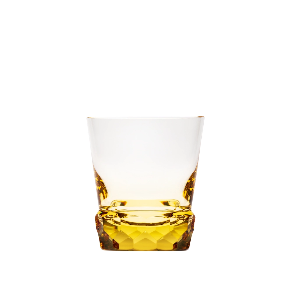 Verre à whisky 330ml, couleur eldor, en authentique cristal de bohême taillé main. Collection Sonnet de Moser, la plus prestigieuse & réputée cristallerie de Bohême.