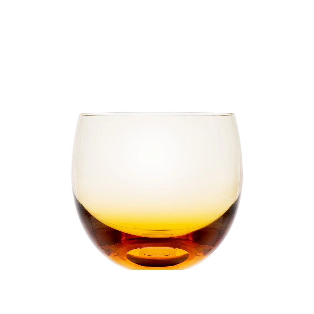 Verre à whisky 240ml, couleur topaz, en authentique cristal de bohême uni. Collection Culbuto de Moser, la plus prestigieuse & réputée cristallerie de Bohême.