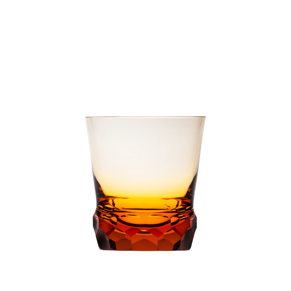 Verre à whisky 330ml, couleur topaz, en authentique cristal de bohême taillé main. Collection Sonnet de Moser, la plus prestigieuse & réputée cristallerie de Bohême.