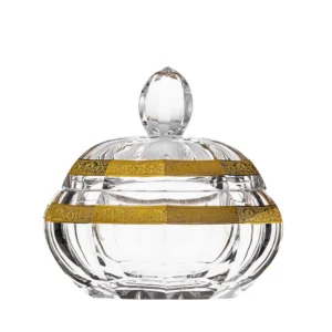 Boîte Magique 19cm en authentique cristal de bohême taillé, orné d'un élégant bandeau en or 24 carats. Création de Moser, la plus prestigieuse & réputée cristallerie de Bohême.