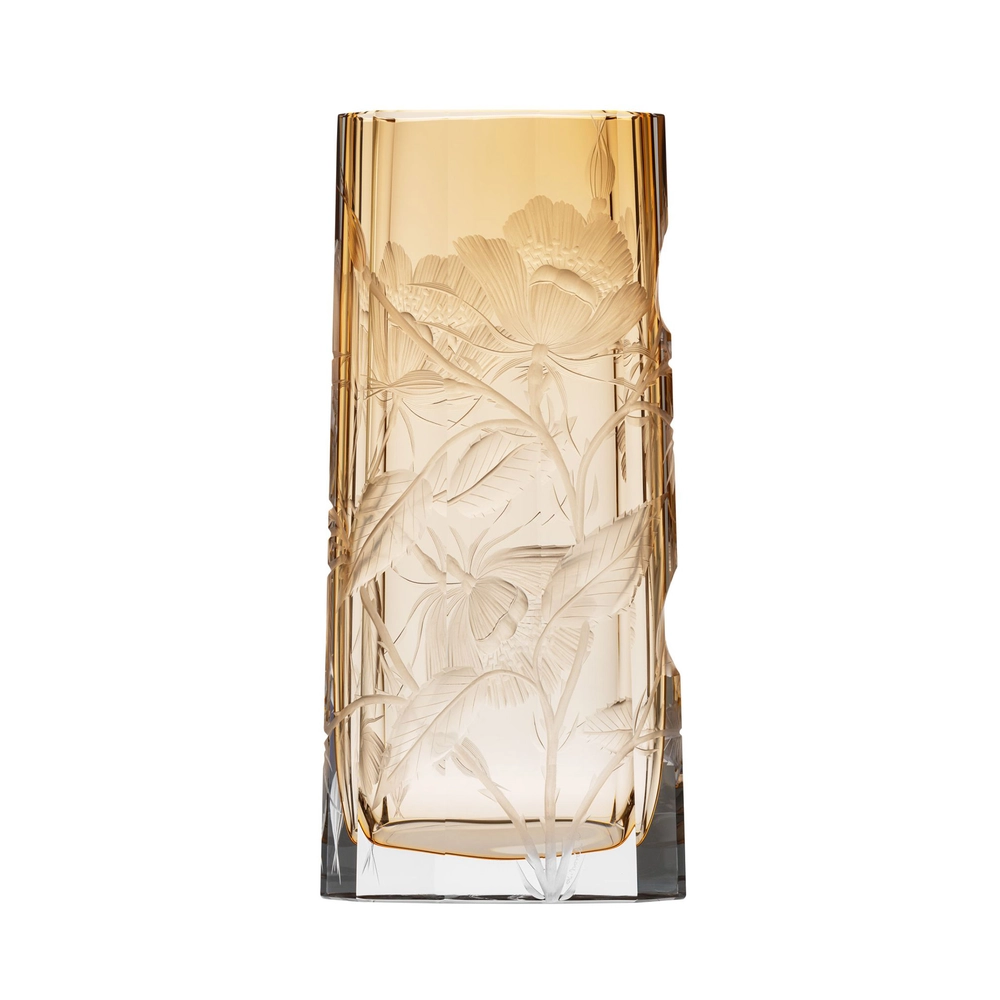 Vase Goddess aurora 33cm, collection Art Nouveau, en authentique cristal de bohême taillé main, gravé d'un magnifique motif de roses. Création de Moser, la plus prestigieuse & réputée cristallerie de Bohême.