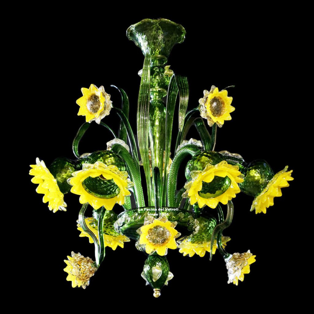 Lustre en verre de Murano "Girasoli" de la verrerie labélisée La Fucina Del Vetro.