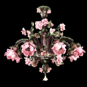 Lustre en verre de Murano "Roseto Verde" de la verrerie labélisée La Fucina Del Vetro.