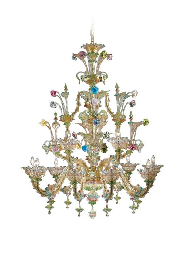Lustre en verre de Murano "Ca Foscari" de la verrerie labélisée Fornacemian.