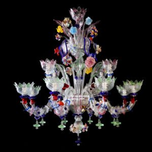 Lustre en verre de Murano "Rezzonico Carnival" de la verrerie labélisée La Fucina Del Vetro.